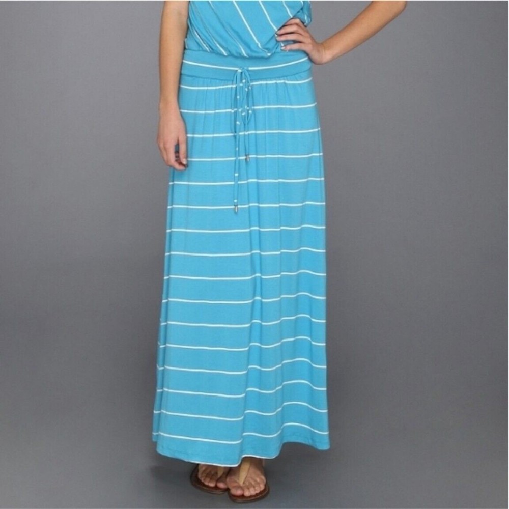 Michael Stars Harlow Stripe Island Atlantic Maxi Dress Aqua Blue Racerback S - Picture 3 of 9